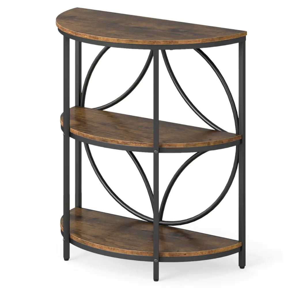 3-Tier Half Round End Table with Study Metal Frame for Living Room-Rustic Brown - Rustic Brown - End & Side Tables