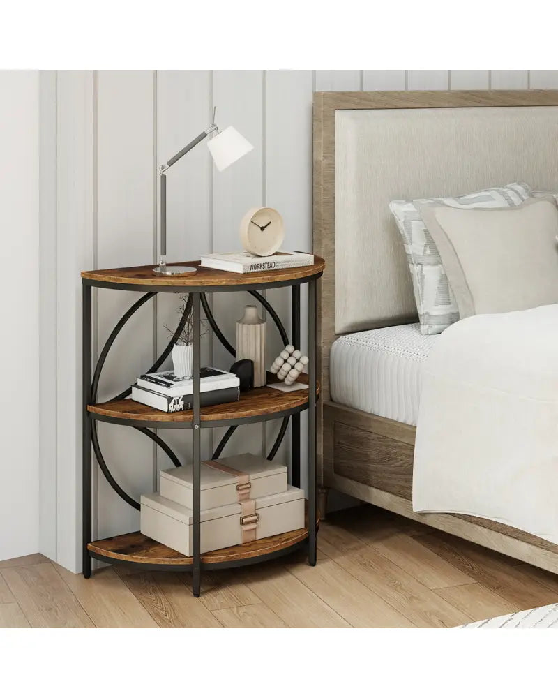 3-Tier Half Round End Table with Study Metal Frame for Living Room-Rustic Brown - Rustic Brown - End & Side Tables
