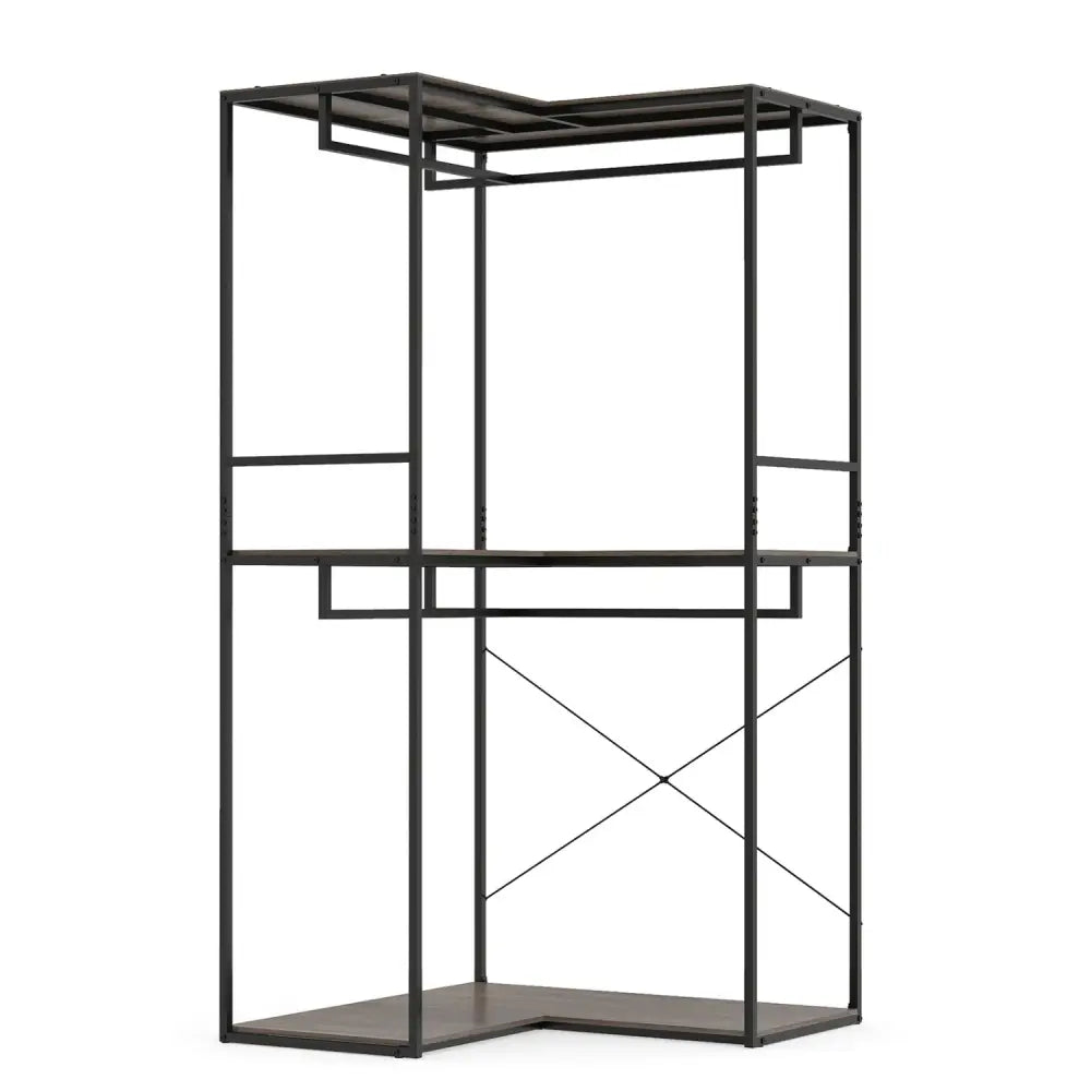 3-Tier Heavy Duty Clothes Rack with 3 Shelves & 2 Hanging Racks-Black & Brown - Clothing & Closet Storage