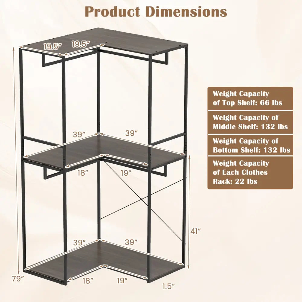 3-Tier Heavy Duty Clothes Rack with 3 Shelves & 2 Hanging Racks-Black & Brown - Clothing & Closet Storage