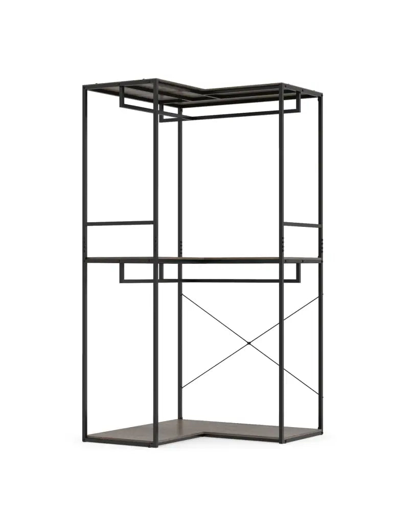 3-Tier Heavy Duty Clothes Rack with 3 Shelves & 2 Hanging Racks-Black & Brown - Clothing & Closet Storage