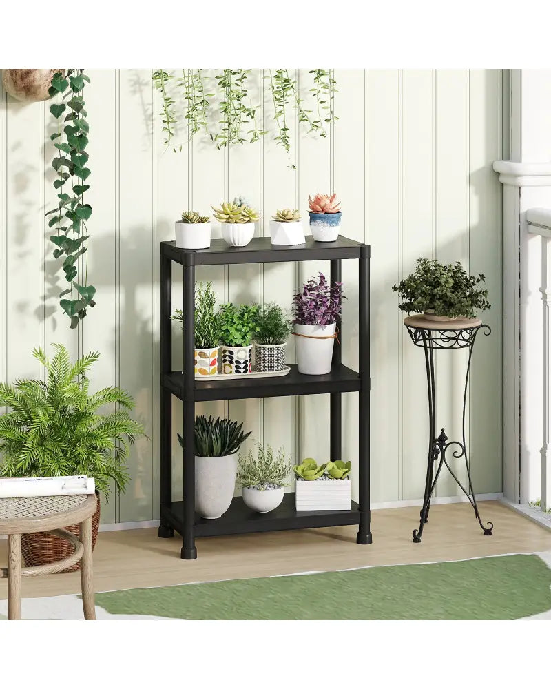 3-Tier Heavy-Duty Plastic Storage Shelves Freestanding Garage Shelving Unit - Black - Garages