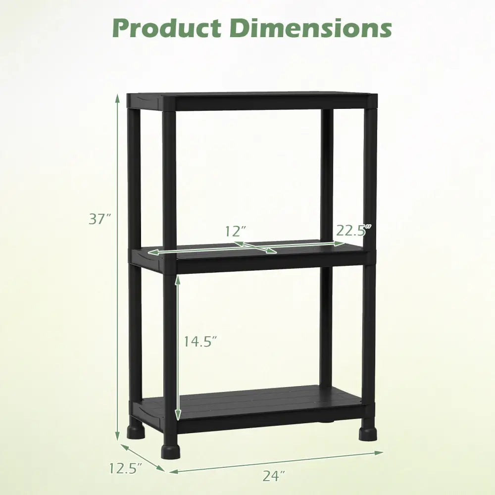 3-Tier Heavy-Duty Plastic Storage Shelves Freestanding Garage Shelving Unit - Black - Garages