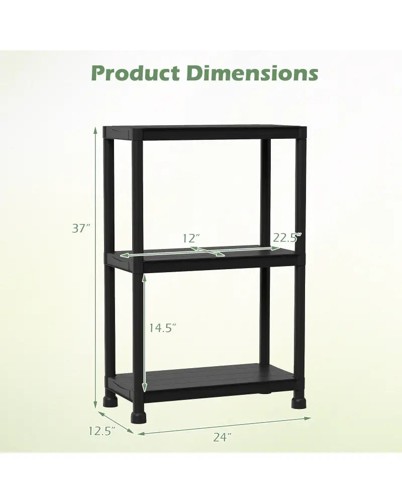 3-Tier Heavy-Duty Plastic Storage Shelves Freestanding Garage Shelving Unit - Black - Garages
