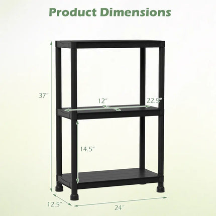 3-Tier Heavy-Duty Plastic Storage Shelves Freestanding Garage Shelving Unit - Black - Garages