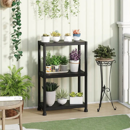 3-Tier Heavy-Duty Plastic Storage Shelves Freestanding Garage Shelving Unit - Black - Garages