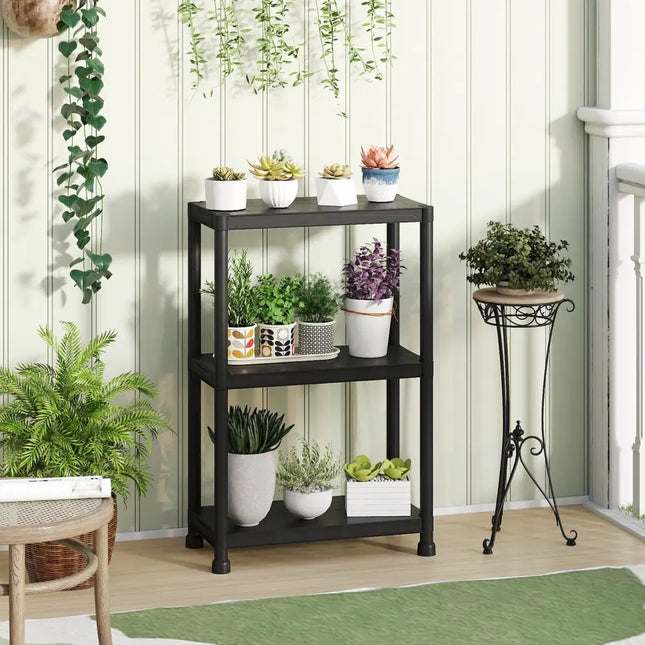 3-Tier Heavy-Duty Plastic Storage Shelves Freestanding Garage Shelving Unit - Black - Garages