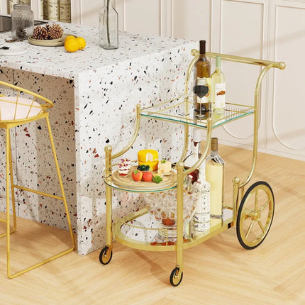 3-Tier Home Bar Serving Cart on Wheels with Mirrored Shelves-Golden Costway