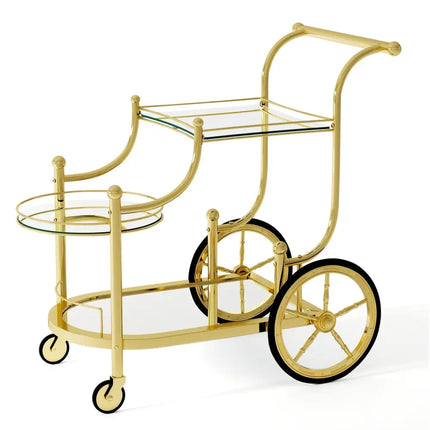 3-Tier Home Bar Serving Cart on Wheels with Mirrored Shelves-Golden Costway