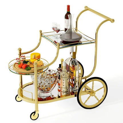 3-Tier Home Bar Serving Cart on Wheels with Mirrored Shelves-Golden Costway