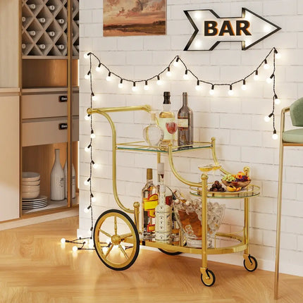 3-Tier Home Bar Serving Cart on Wheels with Mirrored Shelves-Golden Costway