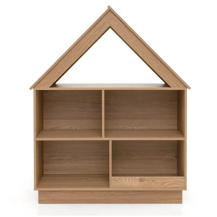 3-Tier House-Shaped Toy Storage Organizer with Open Shelves-Natural - Natural - Kids Storage