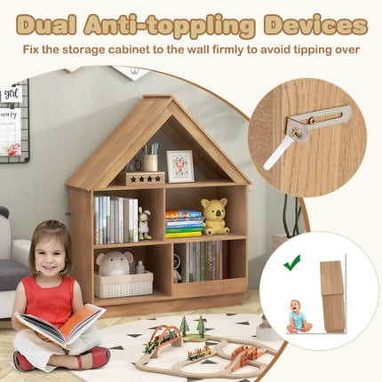 3-Tier House-Shaped Toy Storage Organizer with Open Shelves-Natural - Natural - Kids Storage