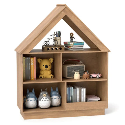 3-Tier House-Shaped Toy Storage Organizer with Open Shelves-Natural - Natural - Kids Storage