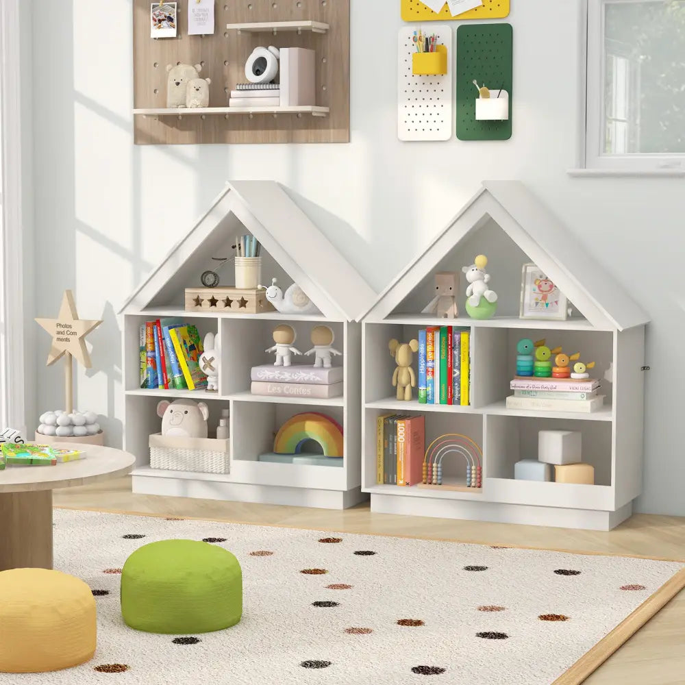 3-Tier House-Shaped Toy Storage Organizer with Open Shelves-White - White - Kids Storage