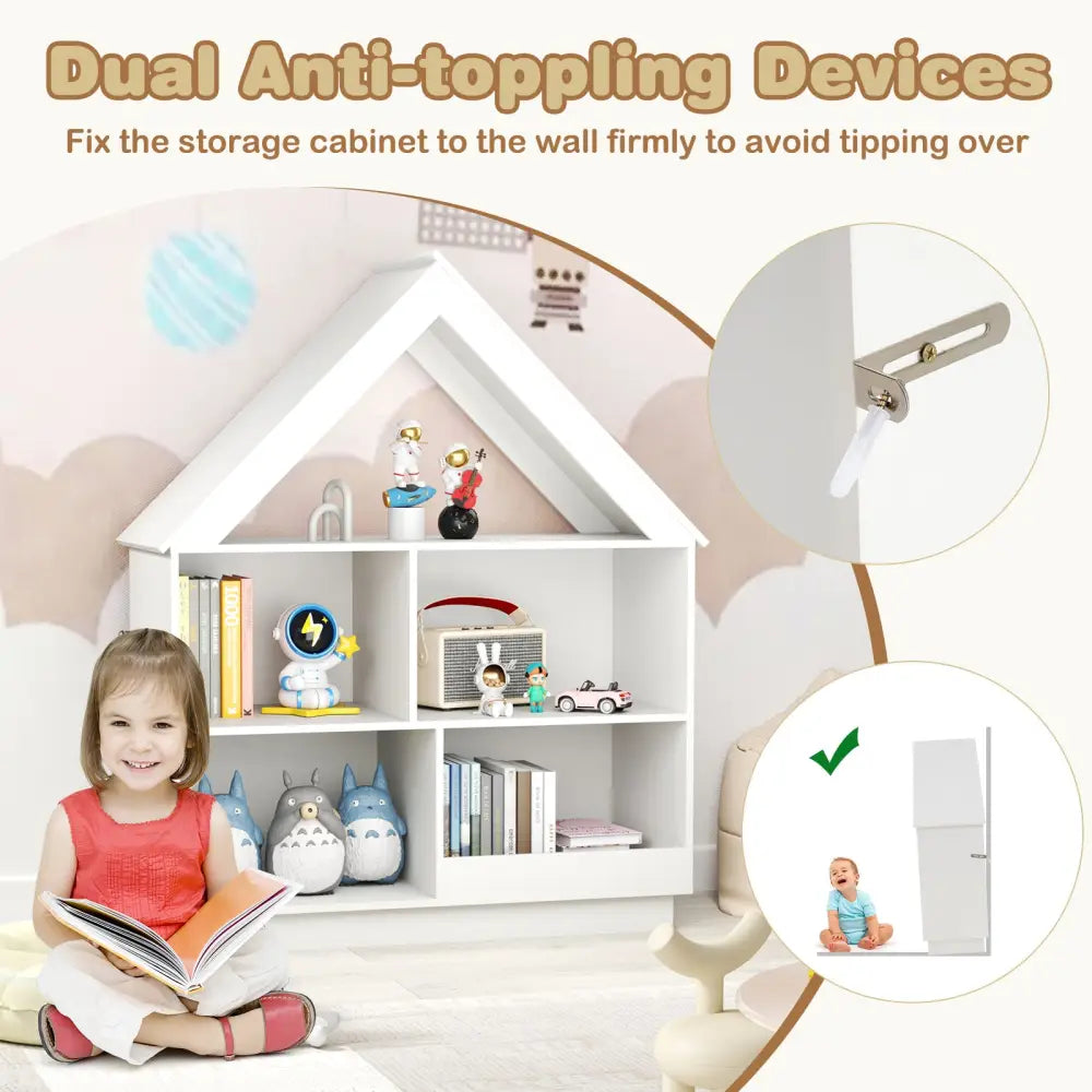 3-Tier House-Shaped Toy Storage Organizer with Open Shelves-White - White - Kids Storage