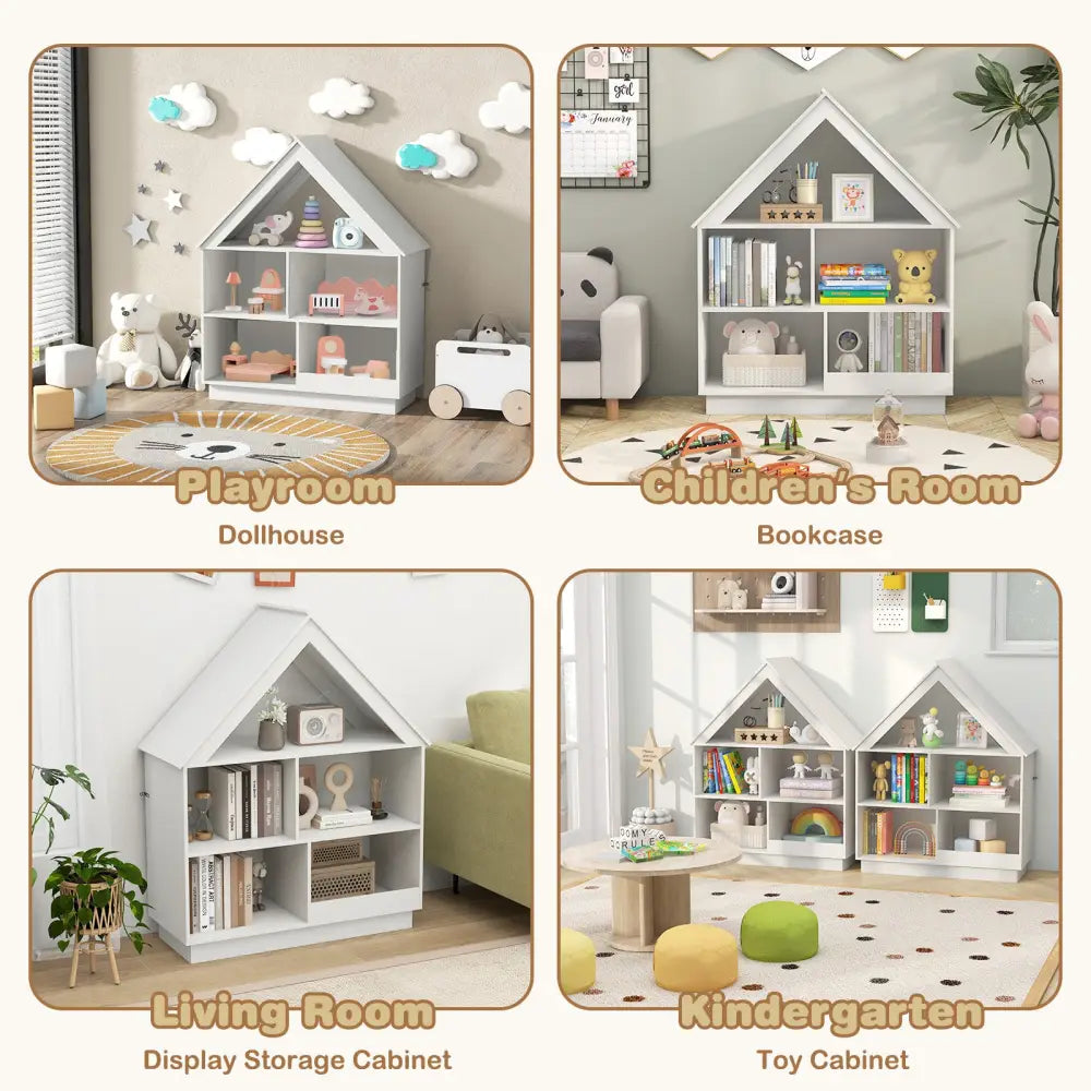3-Tier House-Shaped Toy Storage Organizer with Open Shelves-White - White - Kids Storage