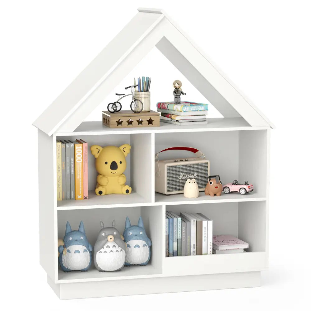3-Tier House-Shaped Toy Storage Organizer with Open Shelves-White - White - Kids Storage