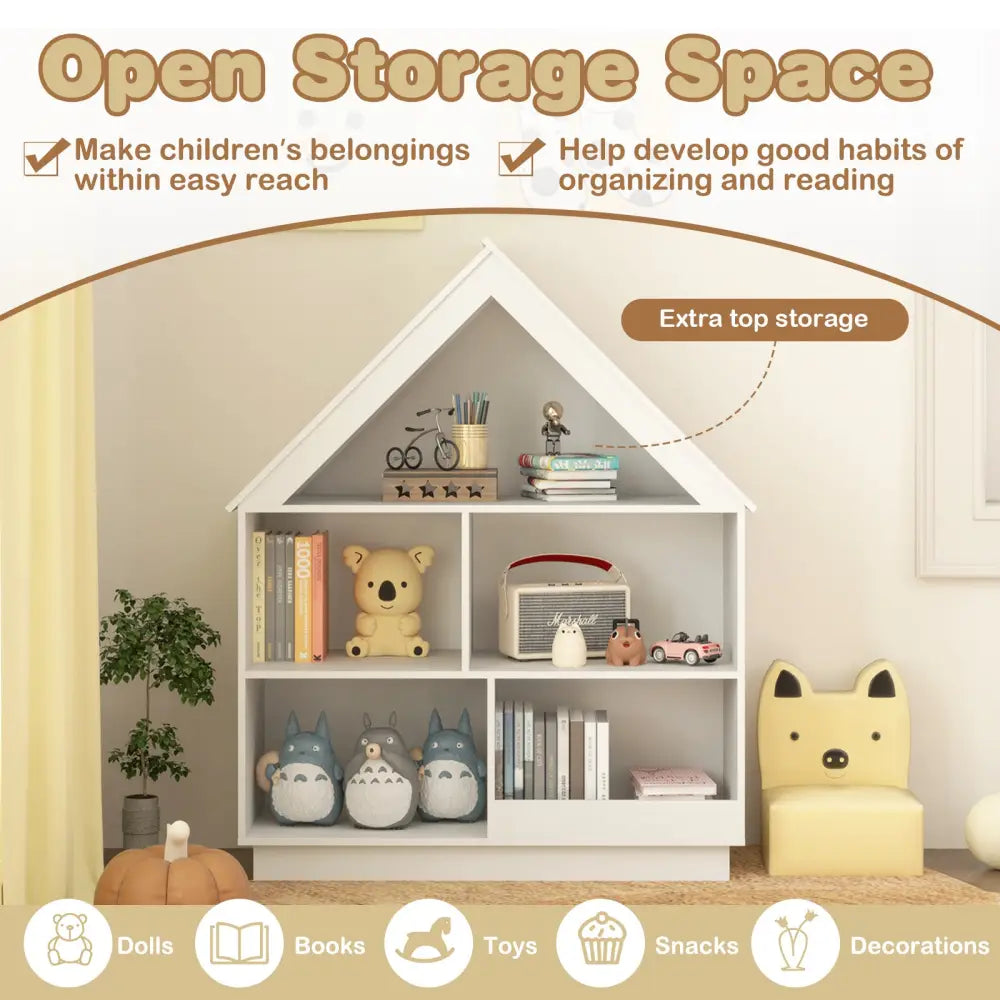 3-Tier House-Shaped Toy Storage Organizer with Open Shelves-White - White - Kids Storage
