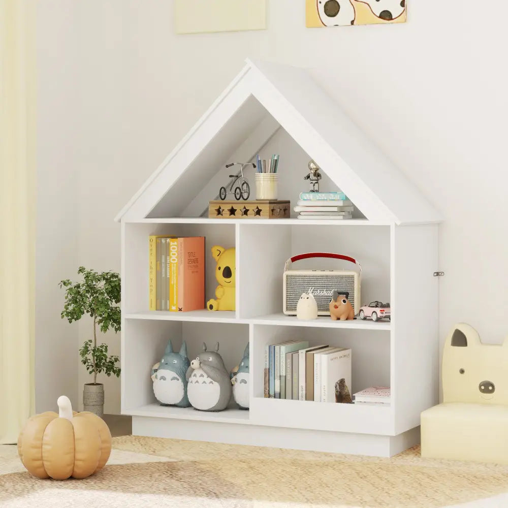 3-Tier House-Shaped Toy Storage Organizer with Open Shelves-White - White - Kids Storage