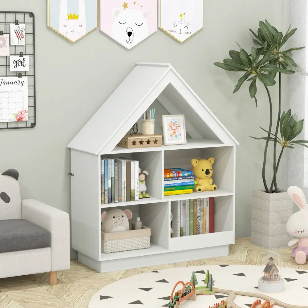 3-Tier House-Shaped Toy Storage Organizer with Open Shelves-White - White - Kids Storage