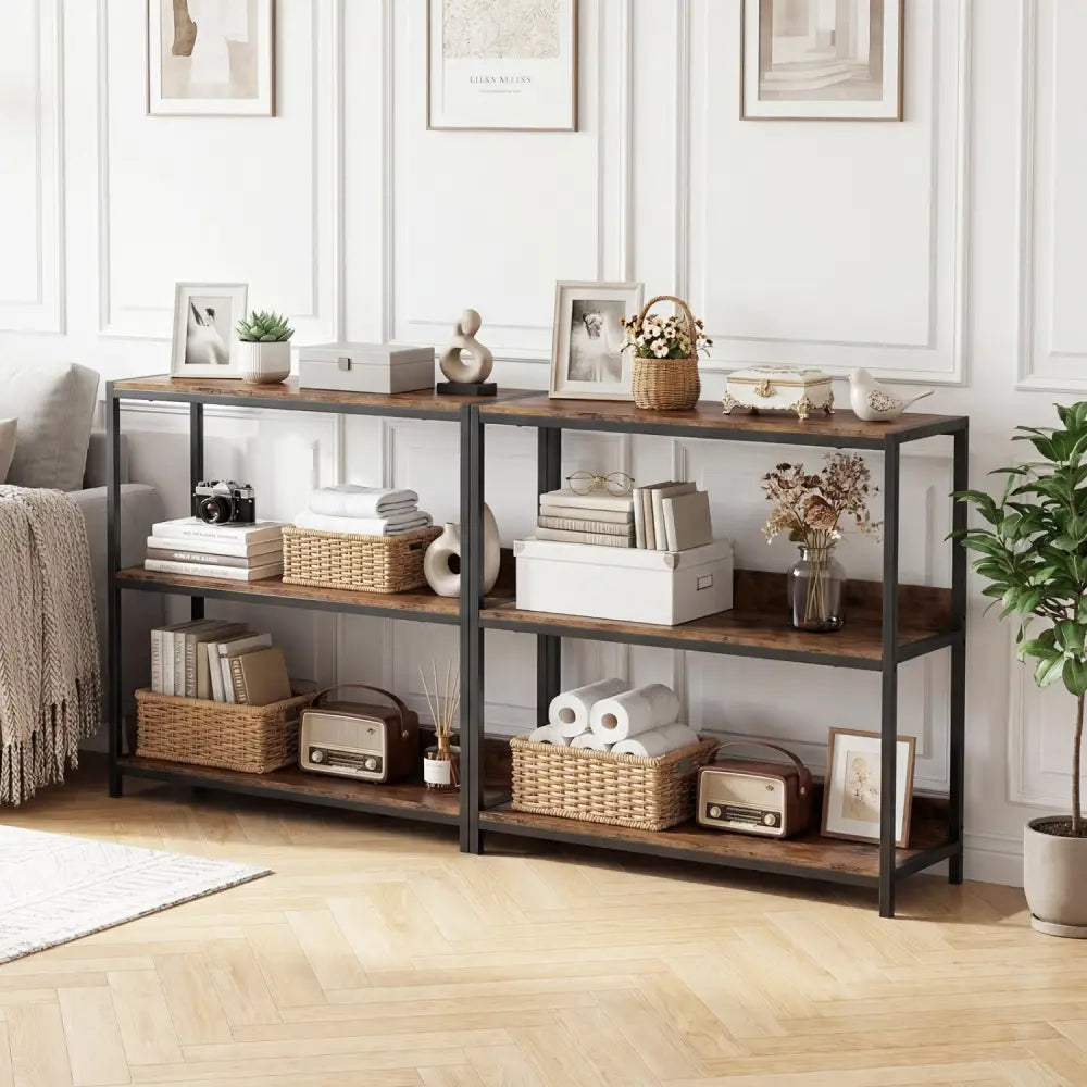 3-Tier Industrial Bookshelf with Wooden Shelves and Metal Frame-Rustic Brown - Rustic Brown - Cabinets & Chests