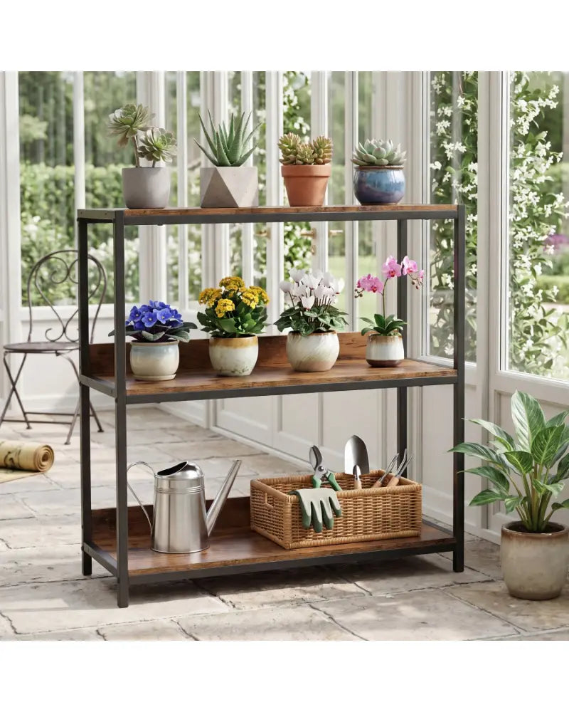 3-Tier Industrial Bookshelf with Wooden Shelves and Metal Frame-Rustic Brown - Rustic Brown - Cabinets & Chests