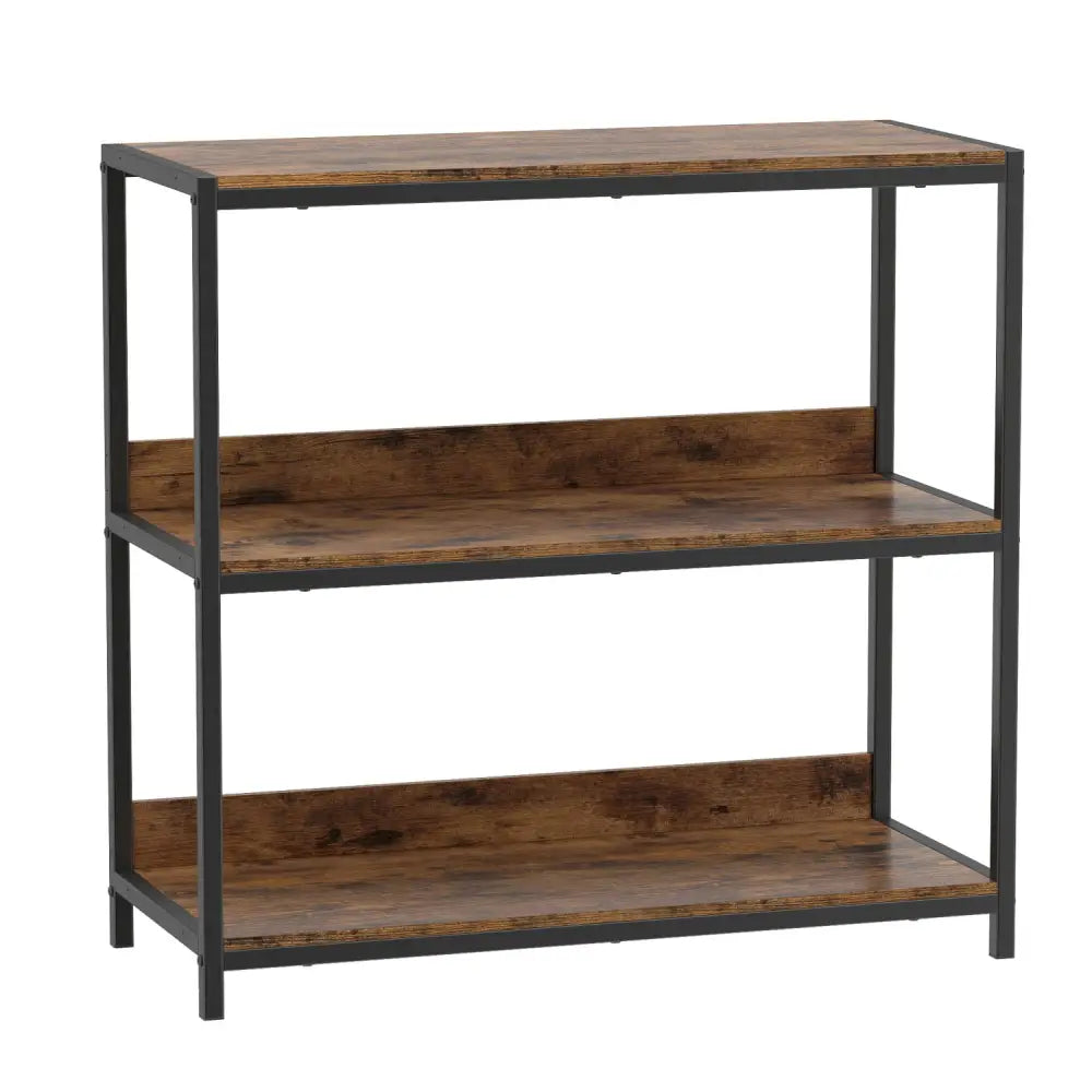 3-Tier Industrial Bookshelf with Wooden Shelves and Metal Frame-Rustic Brown - Rustic Brown - Cabinets & Chests