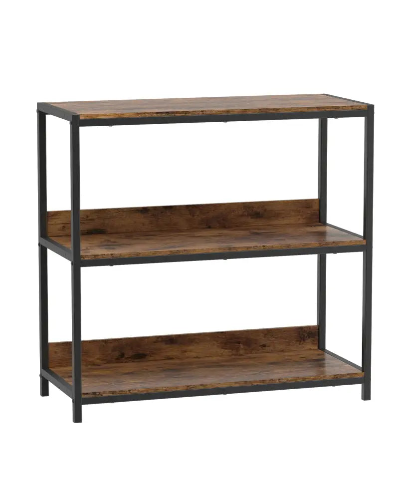 3-Tier Industrial Bookshelf with Wooden Shelves and Metal Frame-Rustic Brown - Rustic Brown - Cabinets & Chests