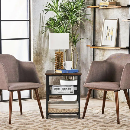 3-Tier Industrial End Table with Mesh Shelves and Adjustable Shelves Costway