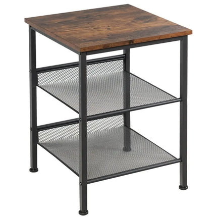 3-Tier Industrial End Table with Mesh Shelves and Adjustable Shelves Costway