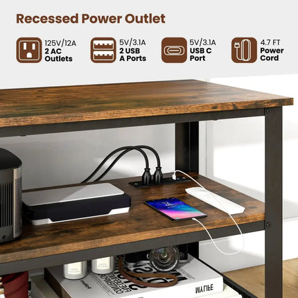 3-Tier Industrial Entertainment TV Stand with Metal Mesh Shelf Costway