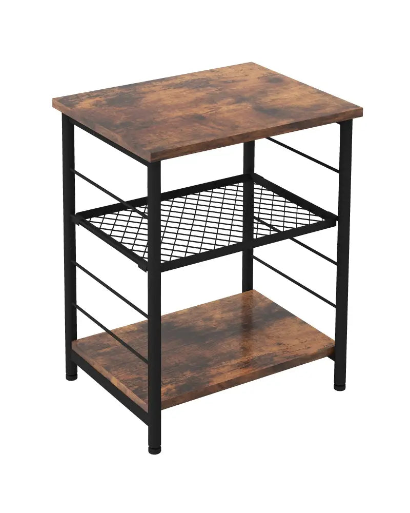 3-Tier Industrial Side Table with Adjustable Mesh Shelf-Rustic Brown - Rustic Brown - End & Side Tables