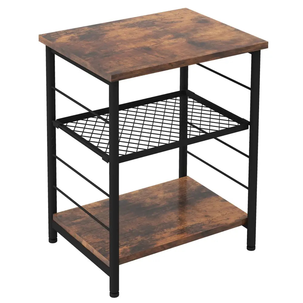 3-Tier Industrial Side Table with Adjustable Mesh Shelf-Rustic Brown - Rustic Brown - End & Side Tables