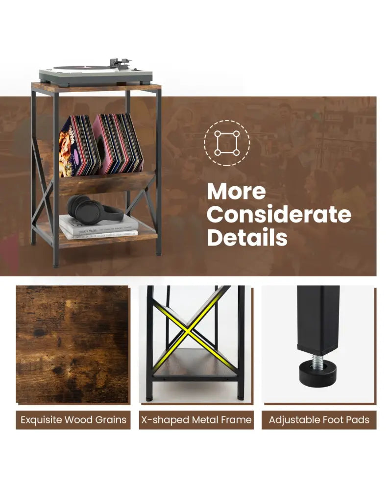 3-Tier Industrial Side Table with V-shaped Bookshelf for Living Room-Rustic Brown - Rustic Brown - End & Side Tables