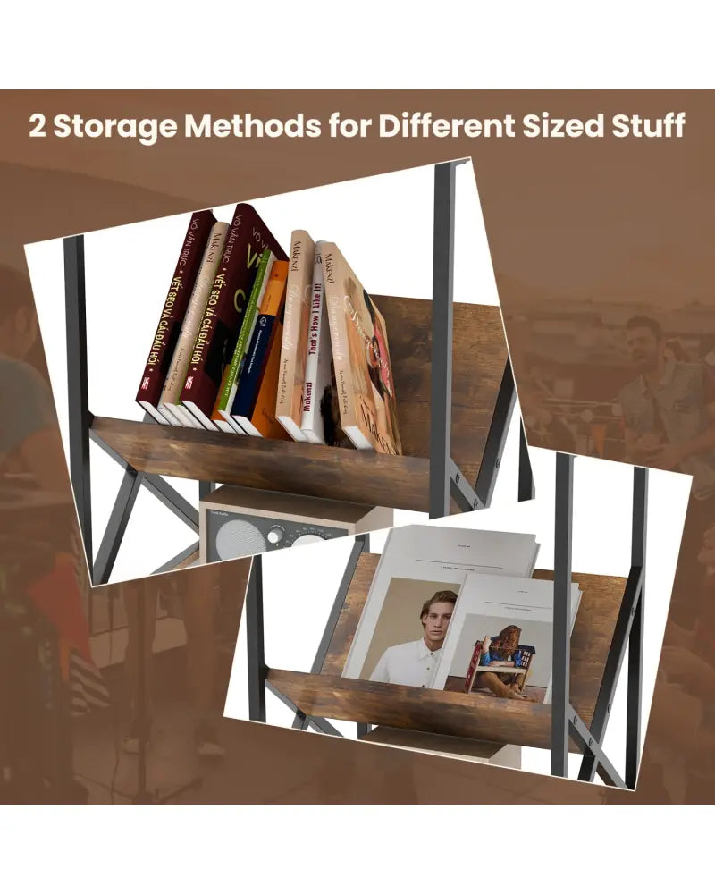 3-Tier Industrial Side Table with V-shaped Bookshelf for Living Room-Rustic Brown - Rustic Brown - End & Side Tables