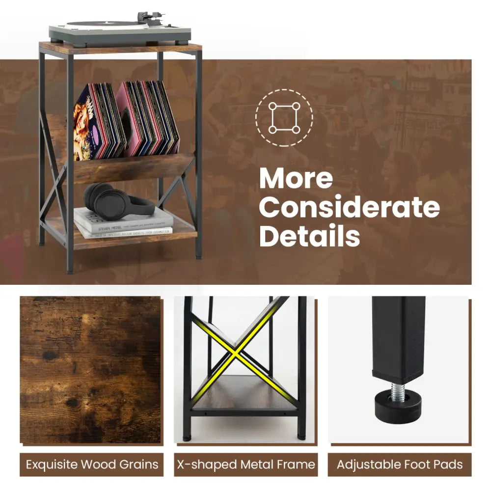 3-Tier Industrial Side Table with V-shaped Bookshelf for Living Room-Rustic Brown - Rustic Brown - End & Side Tables