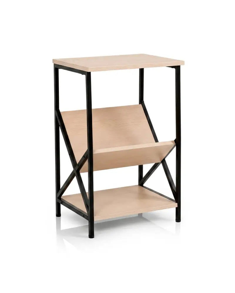3-Tier Industrial Side Table with V-shaped Bookshelf for Living Room-Natural - Natural - End & Side Tables