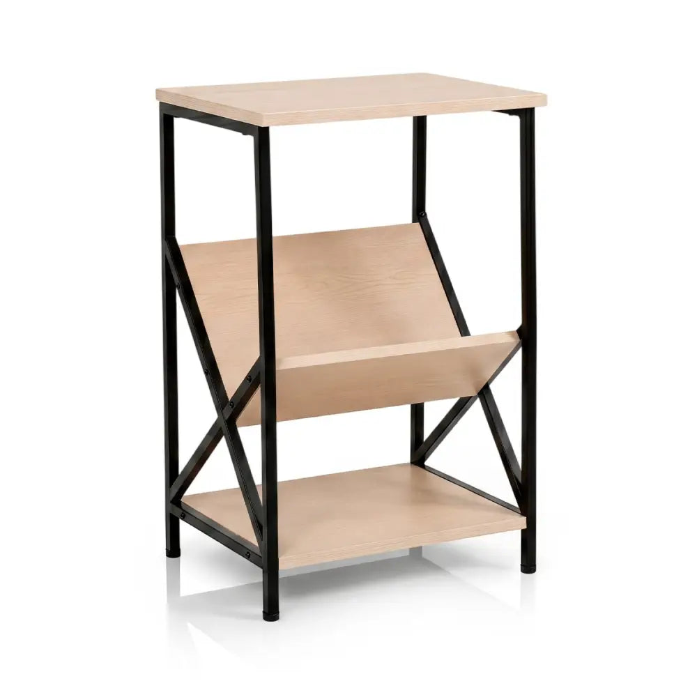 3-Tier Industrial Side Table with V-shaped Bookshelf for Living Room-Natural - Natural - End & Side Tables