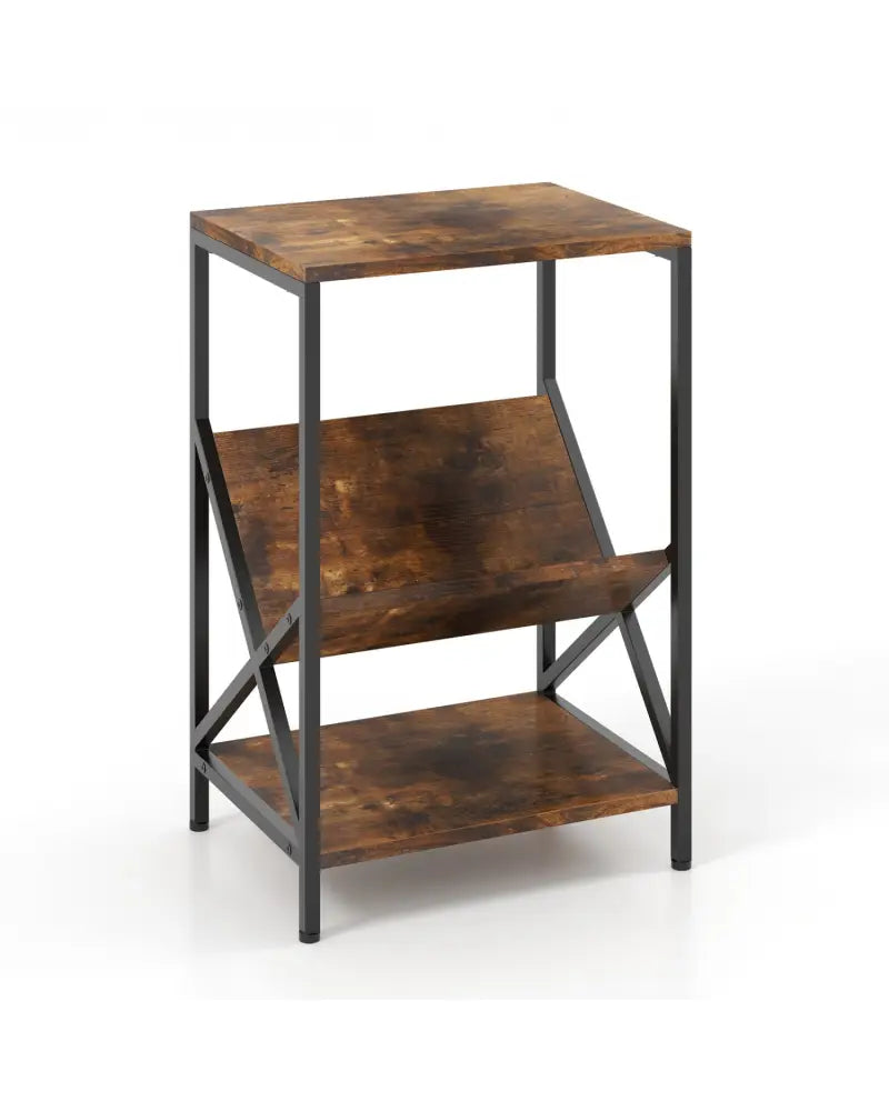 3-Tier Industrial Side Table with V-shaped Bookshelf for Living Room-Rustic Brown - Rustic Brown - End & Side Tables