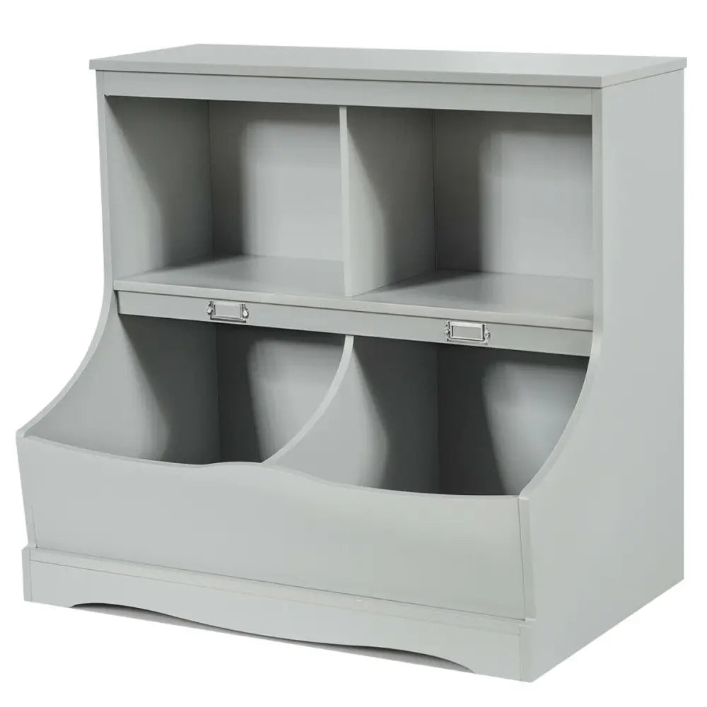 3-Tier Kids Bookcase Storage Organizer-Gray - Gray - Kids Storage