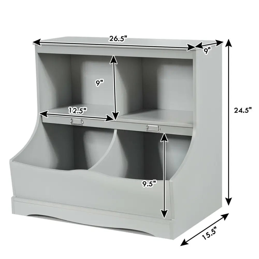 3-Tier Kids Bookcase Storage Organizer-Gray - Gray - Kids Storage