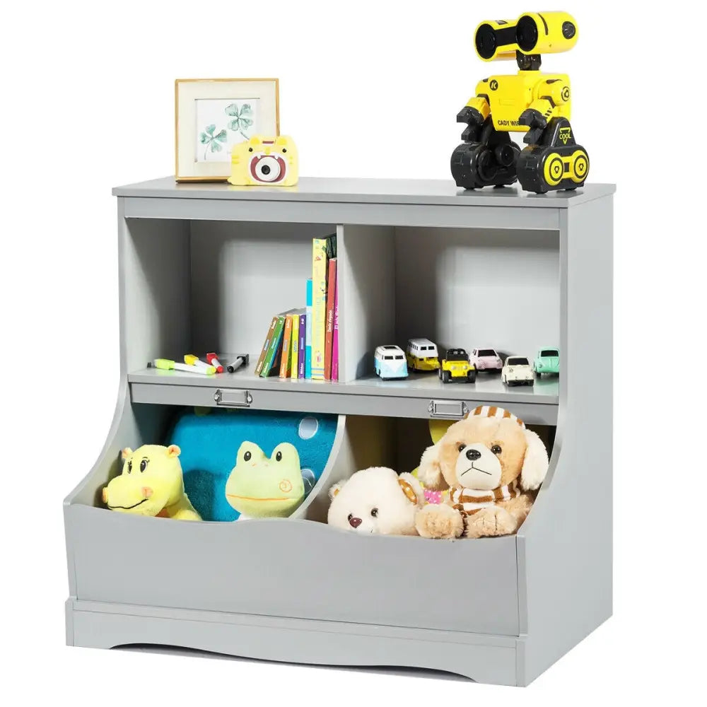 3-Tier Kids Bookcase Storage Organizer-Gray - Gray - Kids Storage