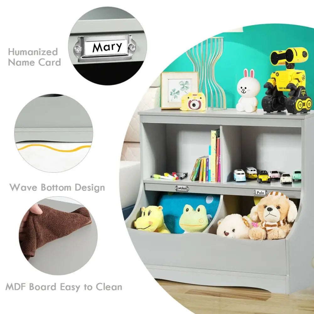 3-Tier Kids Bookcase Storage Organizer-Gray - Gray - Kids Storage
