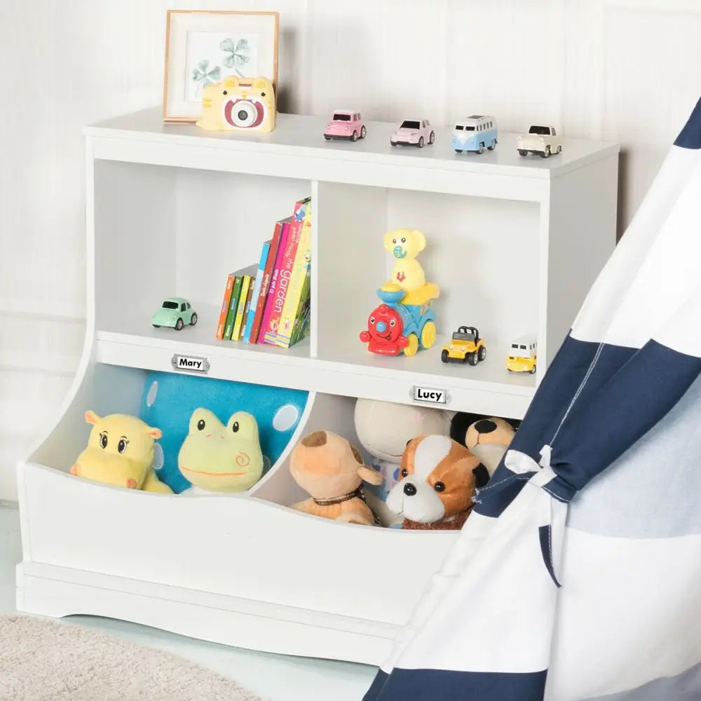 3-Tier Kids Bookcase Storage Organizer-White - White - Kids Storage