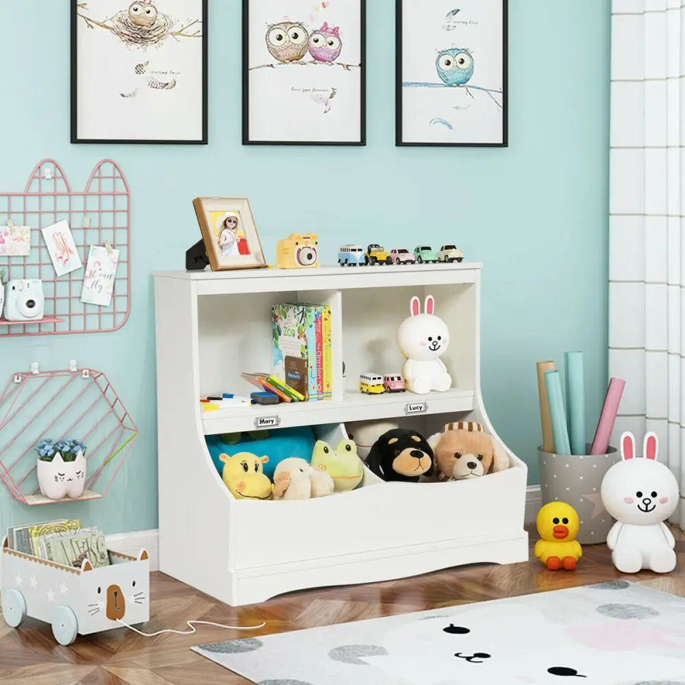 3-Tier Kids Bookcase Storage Organizer-White - White - Kids Storage