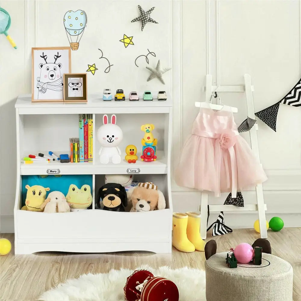 3-Tier Kids Bookcase Storage Organizer-White - White - Kids Storage