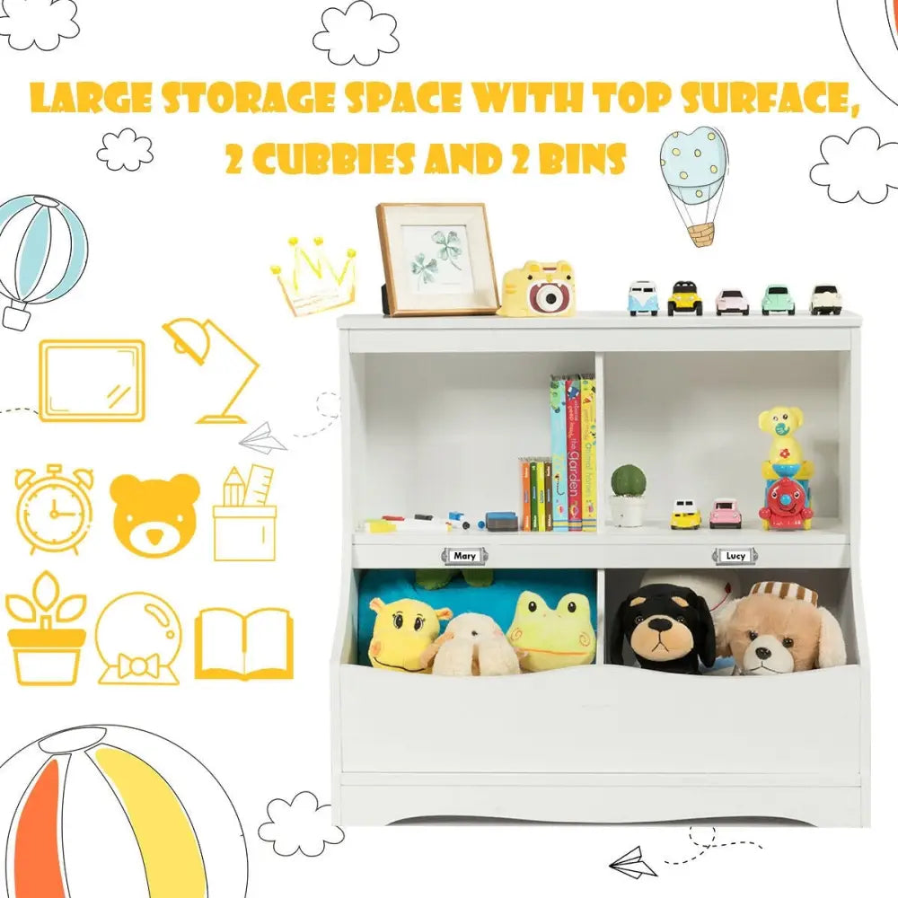 3-Tier Kids Bookcase Storage Organizer-White - White - Kids Storage