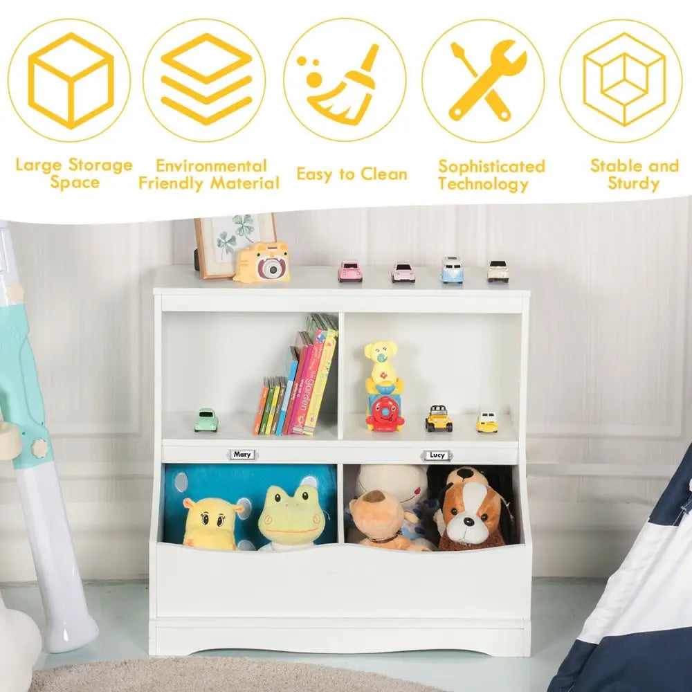3-Tier Kids Bookcase Storage Organizer-White - White - Kids Storage