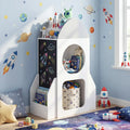 3-Tier Kids Bookshelf Rocket Space Theme Toddler Toy Storage Organizer-White - White - Kids Storage
